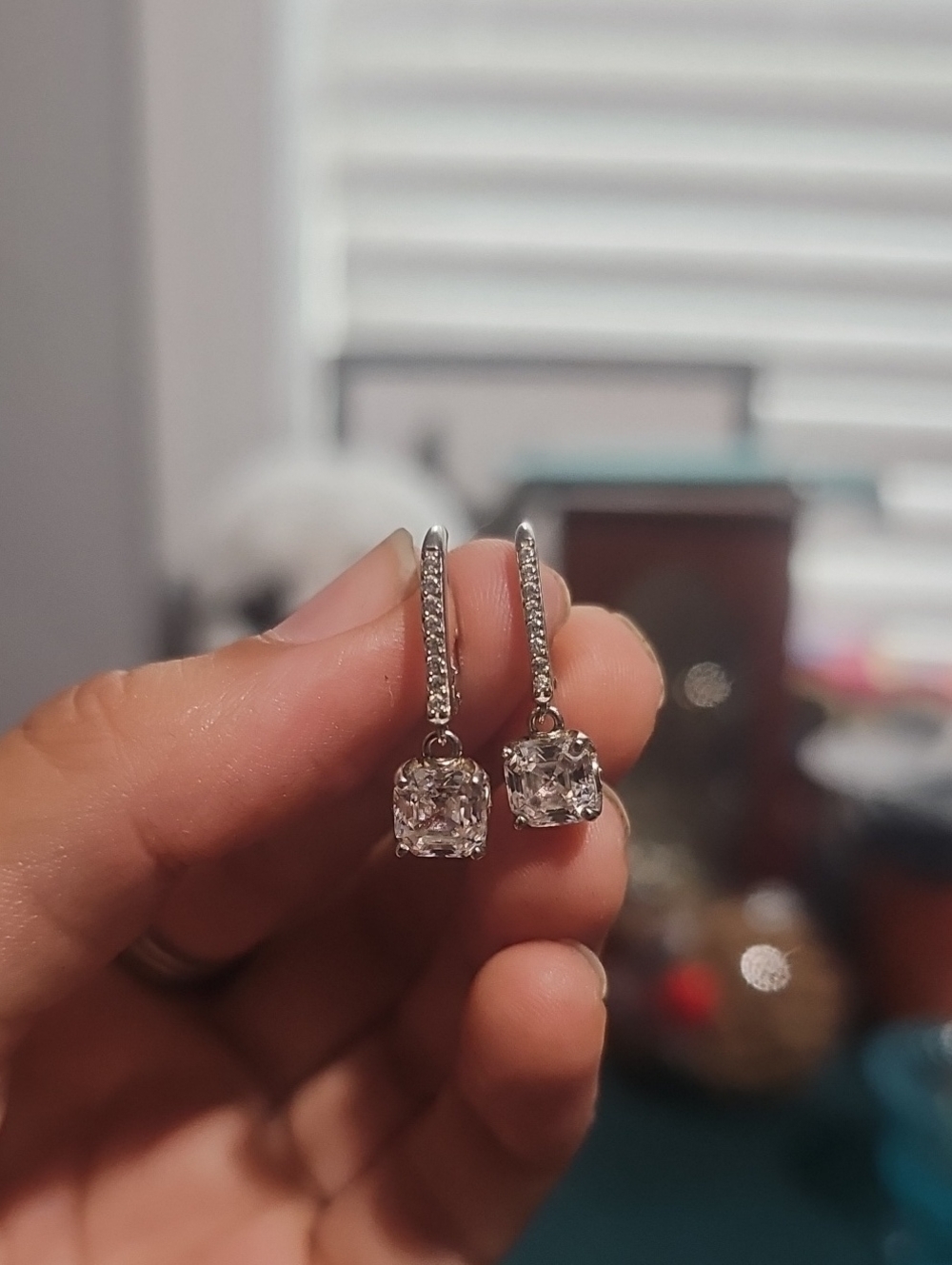 Sterling Silver Cubic Zirconia Drop Earrings in Clear White
